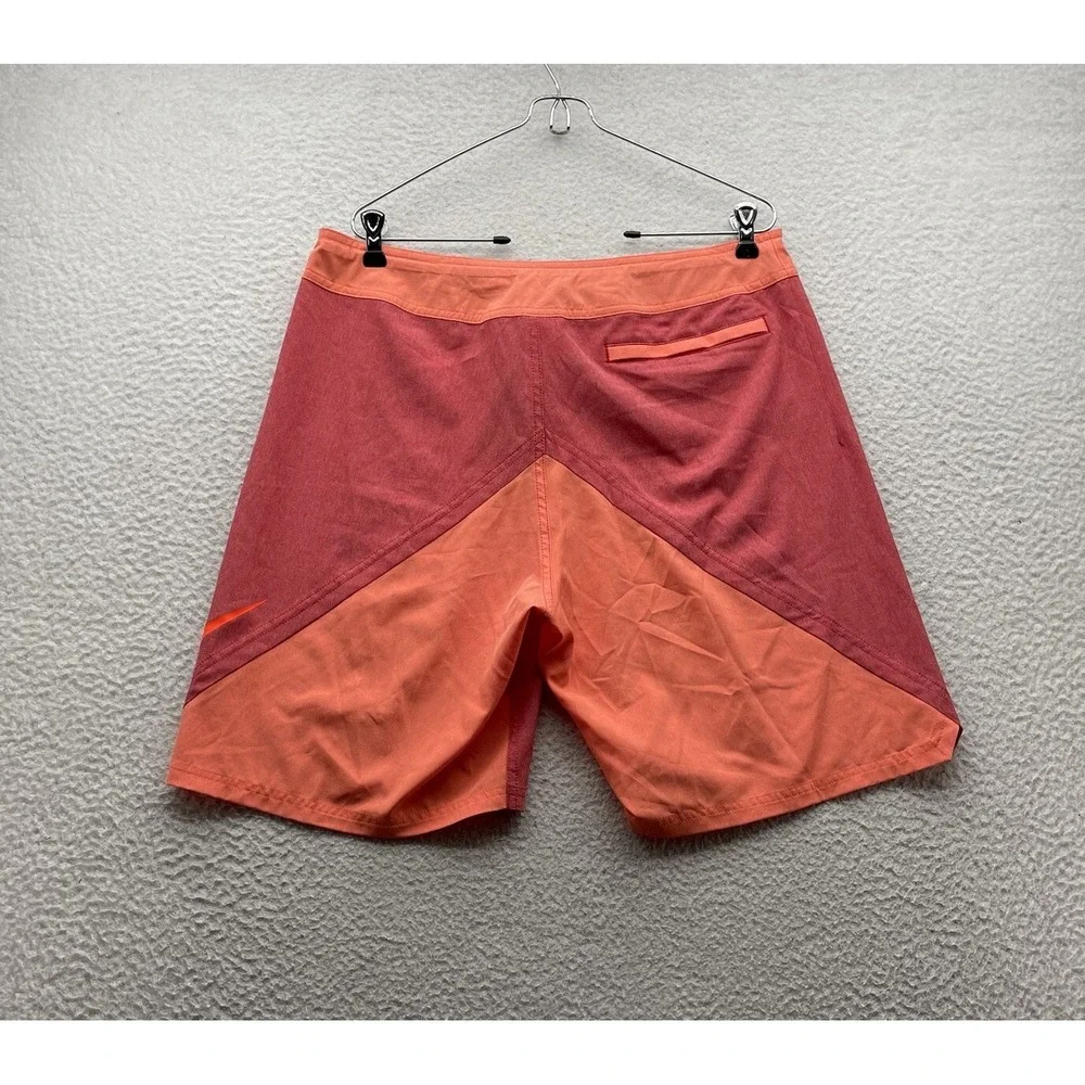 Nike Bathing Suit Mens 34 Red Orange Swoosh Drawstring Swim Shorts Athletic